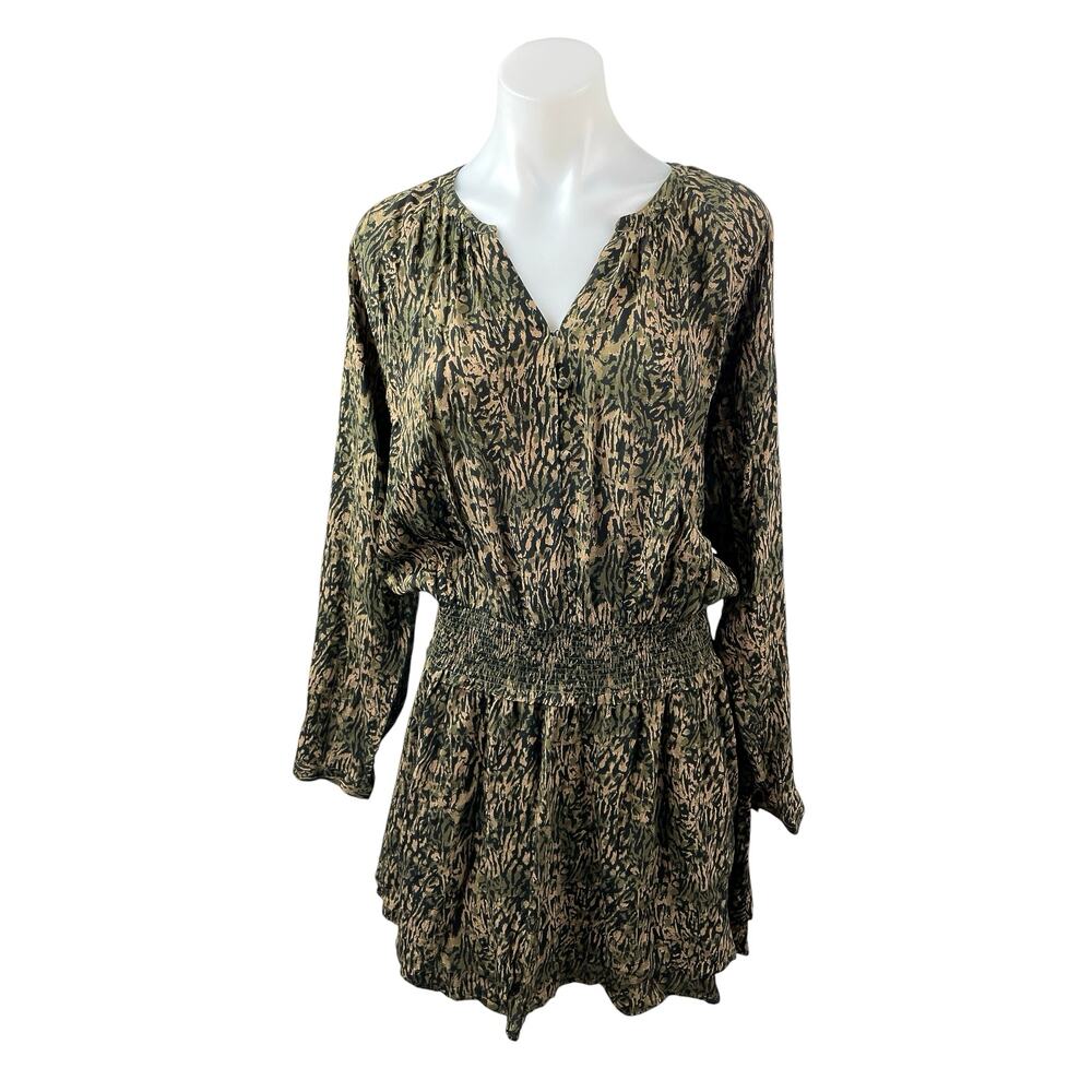 Rails Jasmine Women's Olive Green Static Long Sleeve Blouson Mini Dress Size L